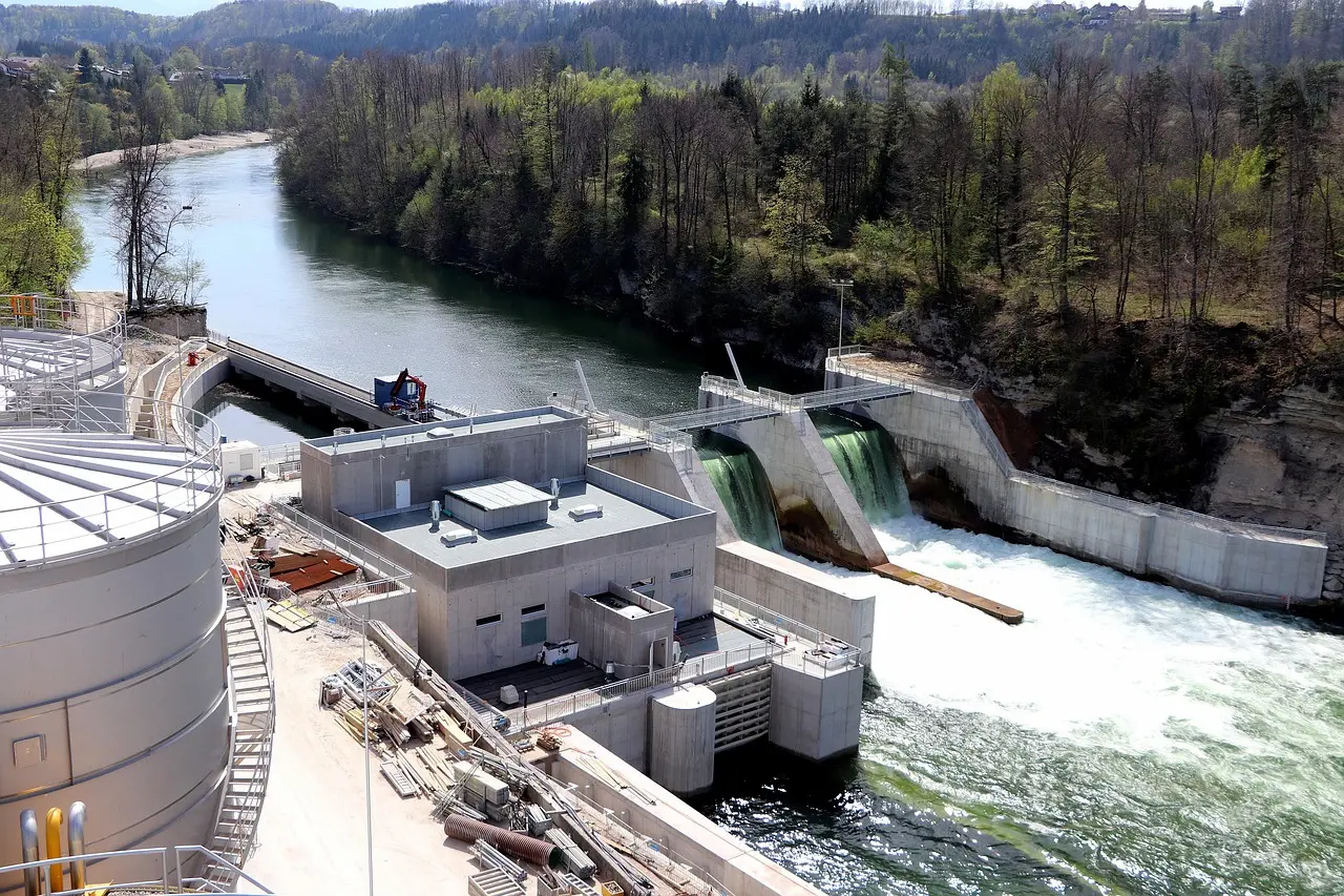Hydropower Plant on a river generating renewable energy